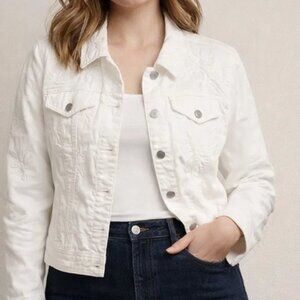 Anthropologie Pilcro and the Letterpress White Floral Embroidered Jean Jacket